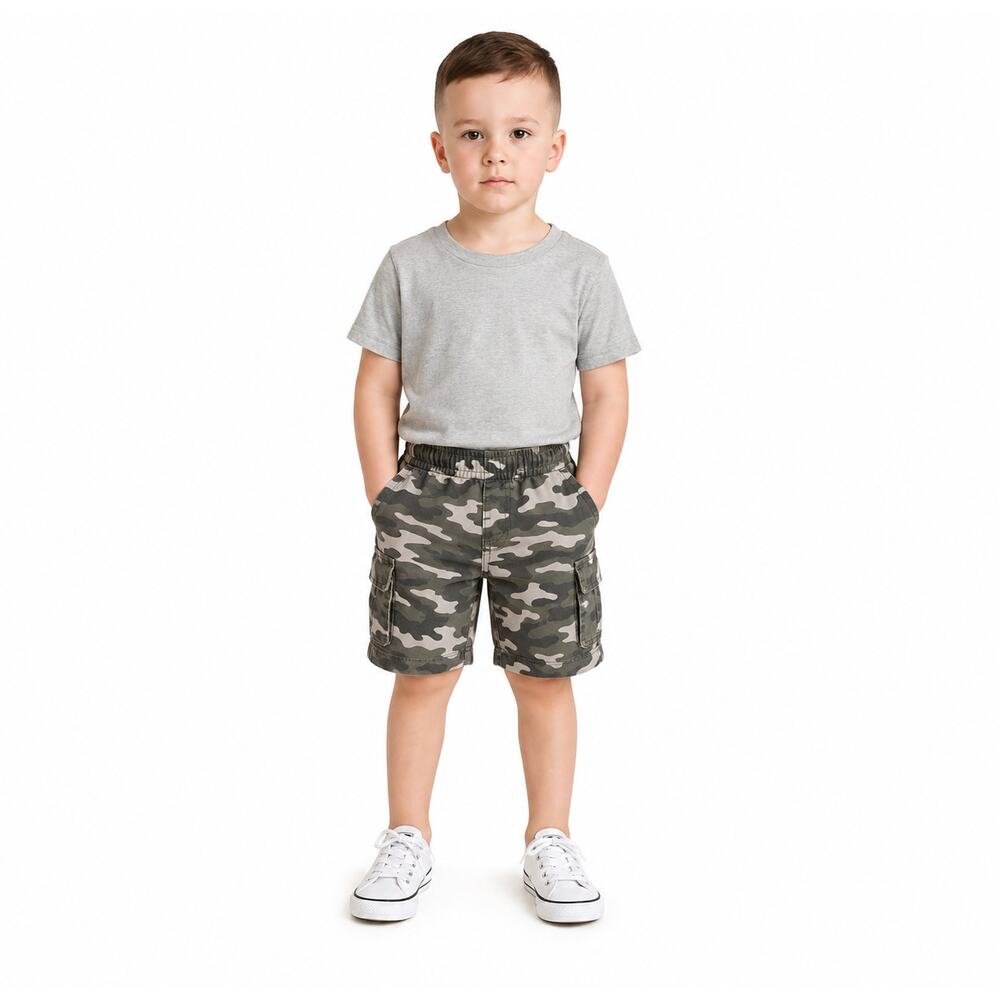 Wonder Kids Boys Camo Cargo Shorts Size 4T Gray Black Green Camouflage Print